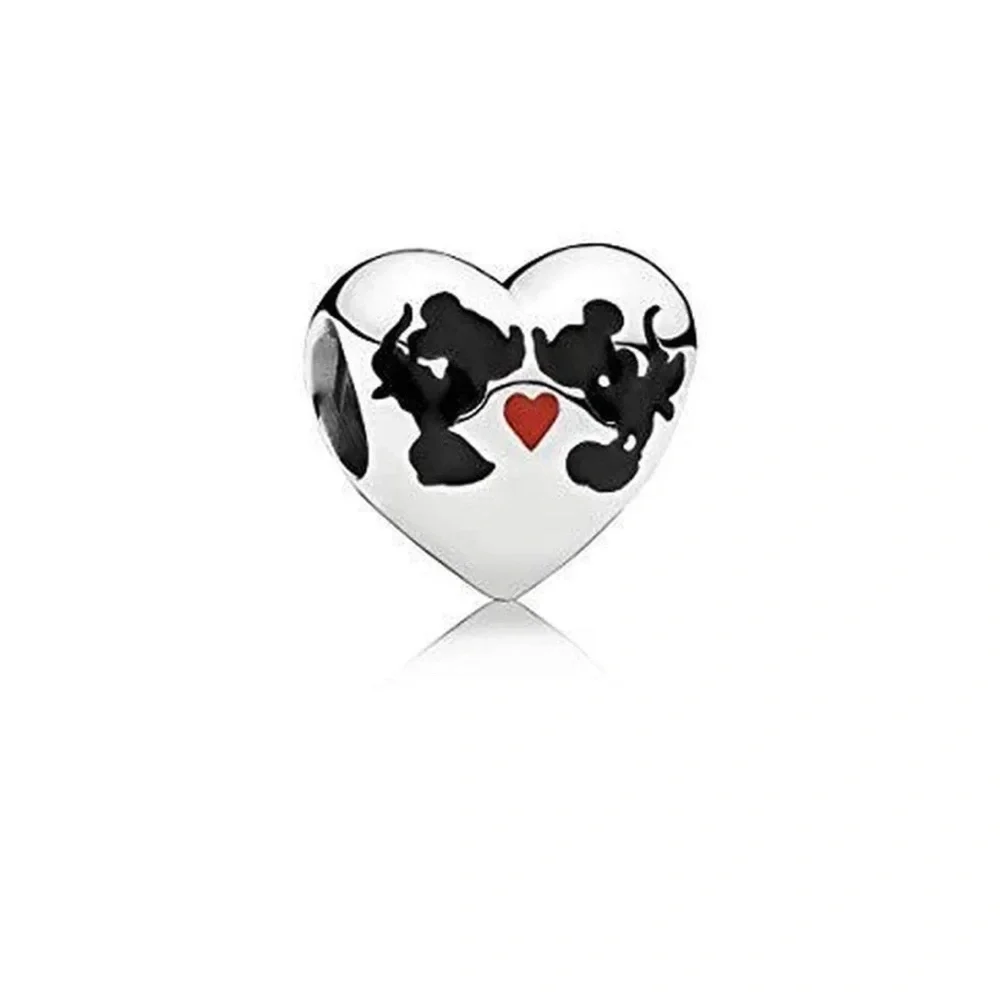 Authentic Pandora Disney Mickey and Minnie Kiss Heart Sterling Silver Charm